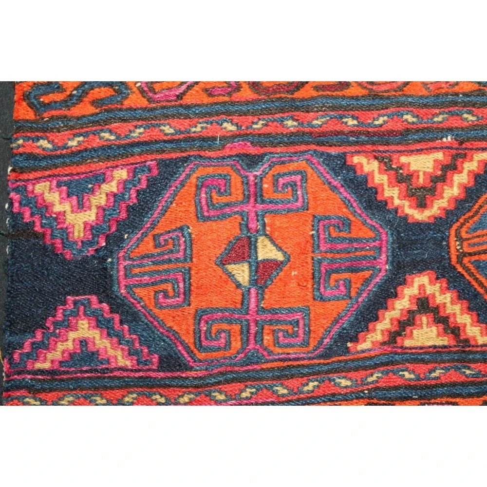 Antique 19thC Soumak Mafrash Panel Nomadic Cargo Bag Face 18x35